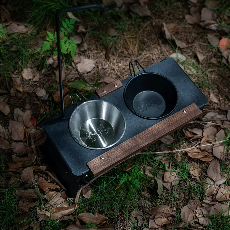 التخييم في الهواء الطلق الحيوانات الأليفة التخييم نمط المعدات طاولة قابلة للطي الأمريكية الرجعية خشب متين وعاء طعام القط رف التخييم في الهواء الطلق