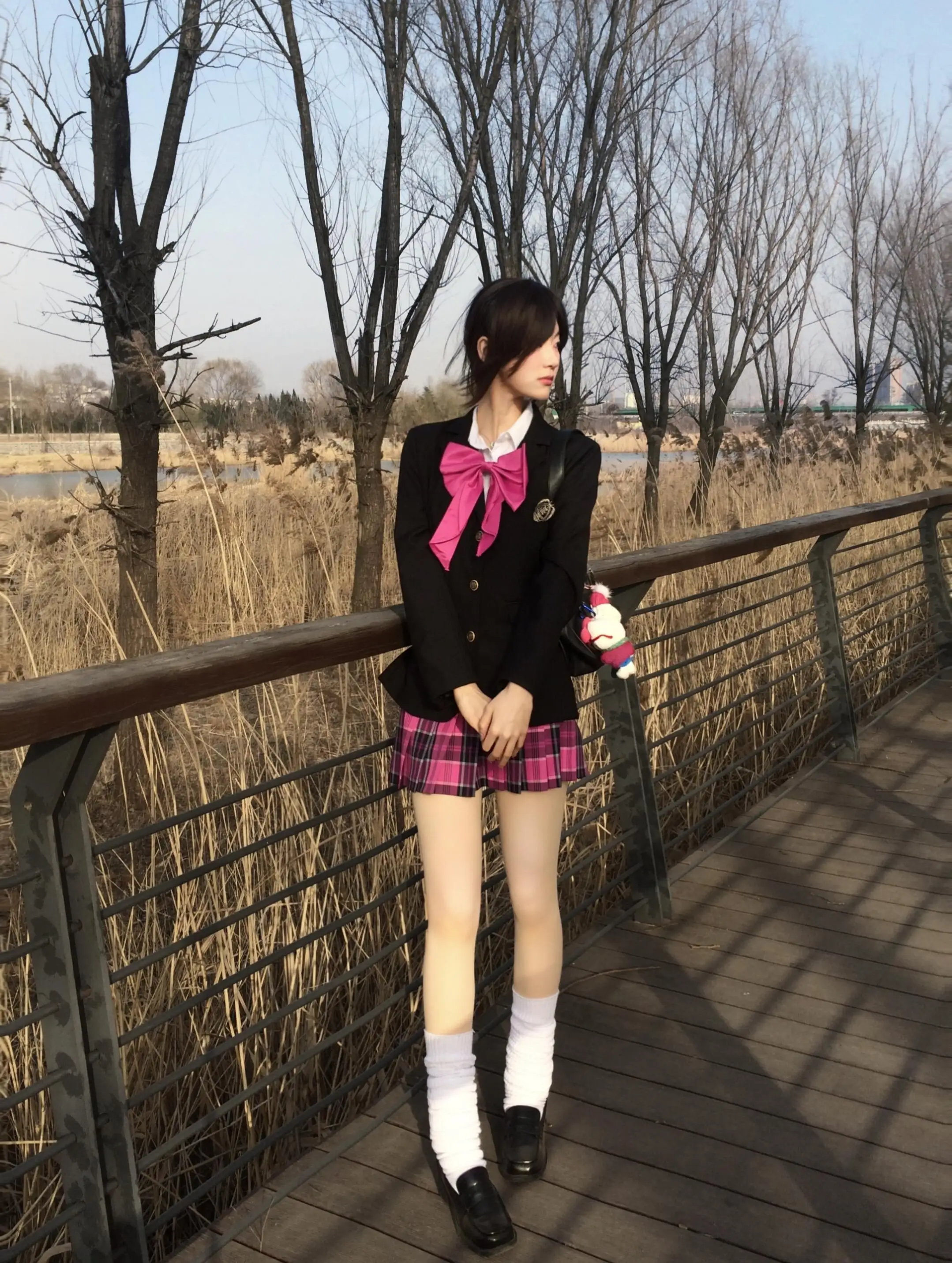 

Original Manga Sle School orm Skirt Student A-Line Pleated Skirt College Wind Rose Red Long Sve Set/Student Uni...