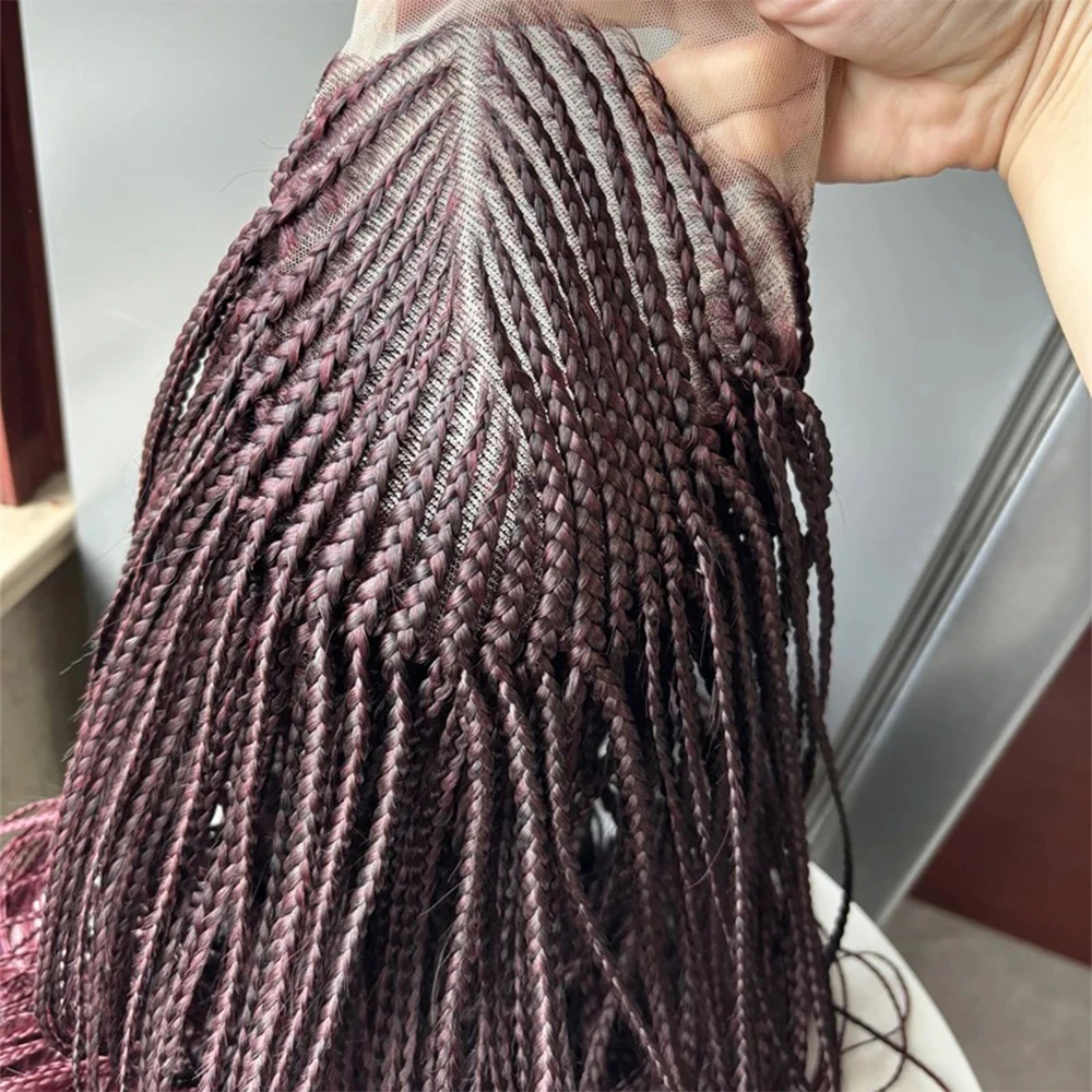 Ombre Dark Bordeauxrood Gevlochten Pruik Synthetische Kant Voorkant Pruik 28 Inch Cornrow Vlechten Pruiken 1b/99j Lichtgewicht Pruik Voor Zwarte Vrouwen