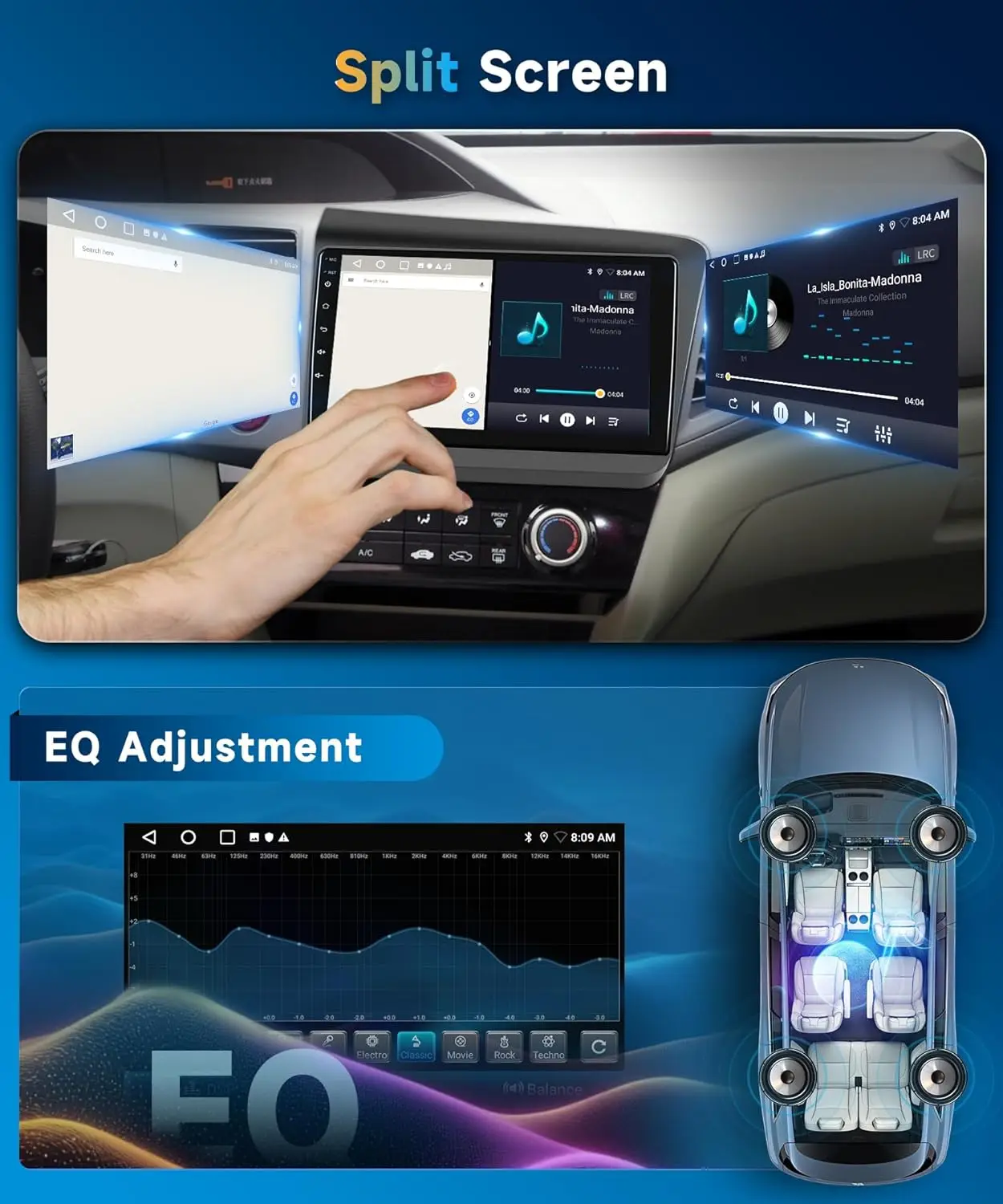 Estéreo de coche para Honda Civic 2012-2015, pantalla táctil de 9', CarPlay inalámbrico y Android Auto, GPS Bluetooth, 2+64GB, WiFi FM DSP