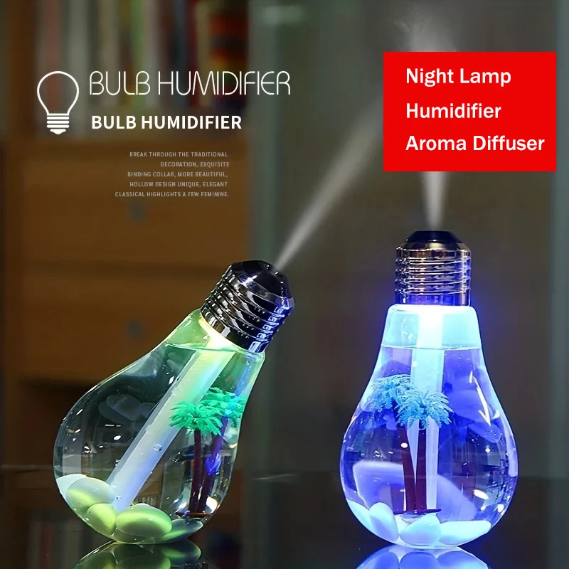 

7 Colors USB Air Humidifier,Bulb Lamp Shape Decorative Lights,Diffuser Purifier Atomizer Colorful LED for Office Desk Bedroom