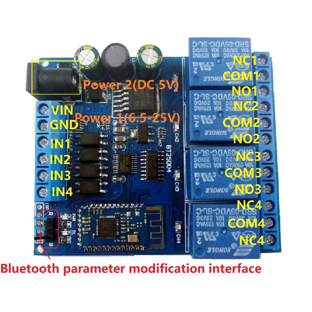 BT25D04 4CH BLE 4.0 Relay Module DC 5-24V Smartphone Switch with 7 Modes for iOS Android Home Automation