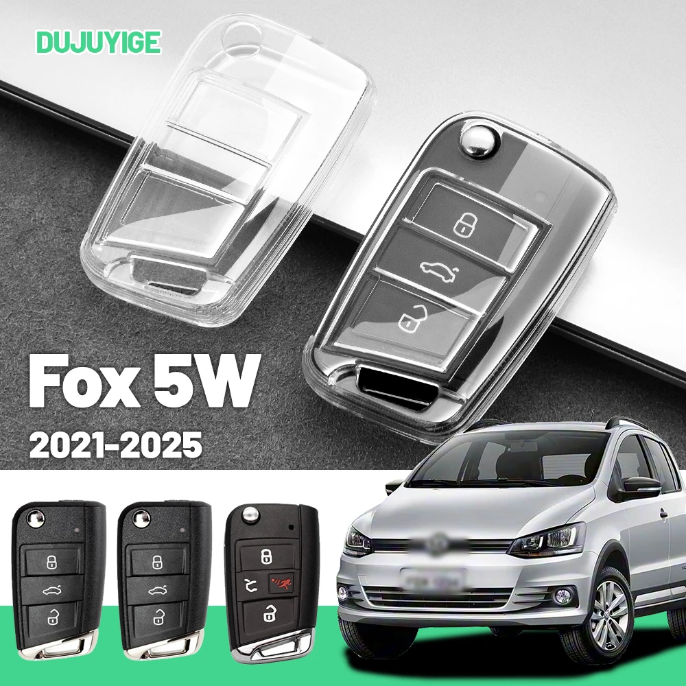

Прозрачный чехол для автомобильного ключа из ТПУ для VW Fox 5W 2021-2026, защитный чехол для брелока, автоаксессуары 2022 2023 2024 2025