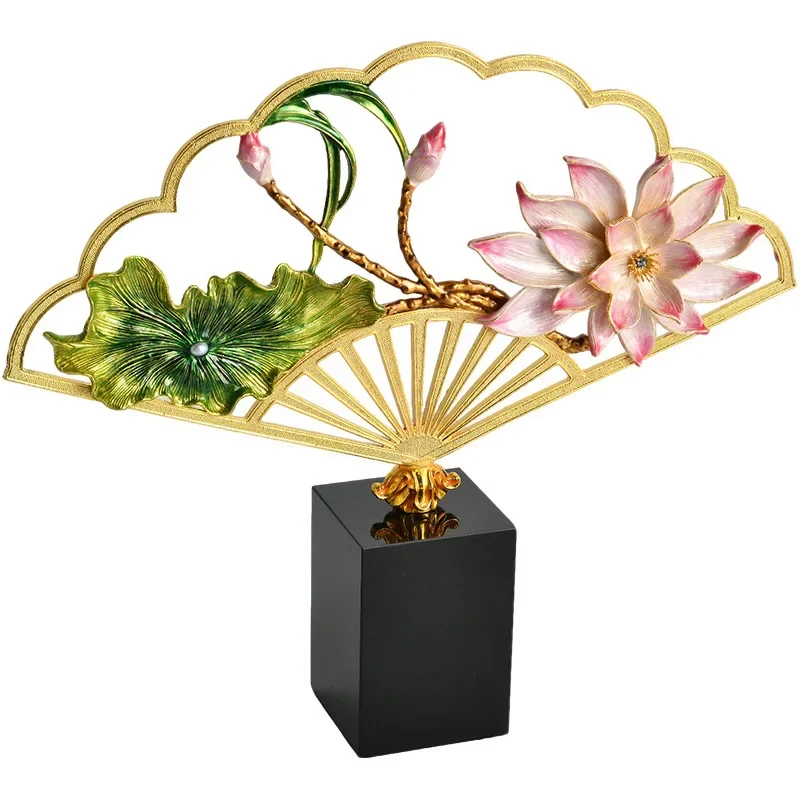 New Chinese enamel color ornament Chinese style home furnishing, living room entrance Bogu shelf, study soft decoration, fan-sha
