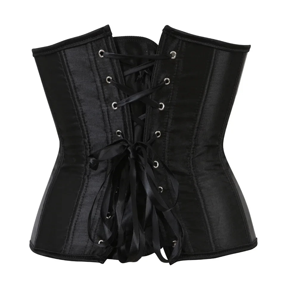 Women\'s Satin Underbust Corset Bustier Sexy Underwear Waist Slimming Body Shaper Corset Top for Women Steampunk Lace-up Corset