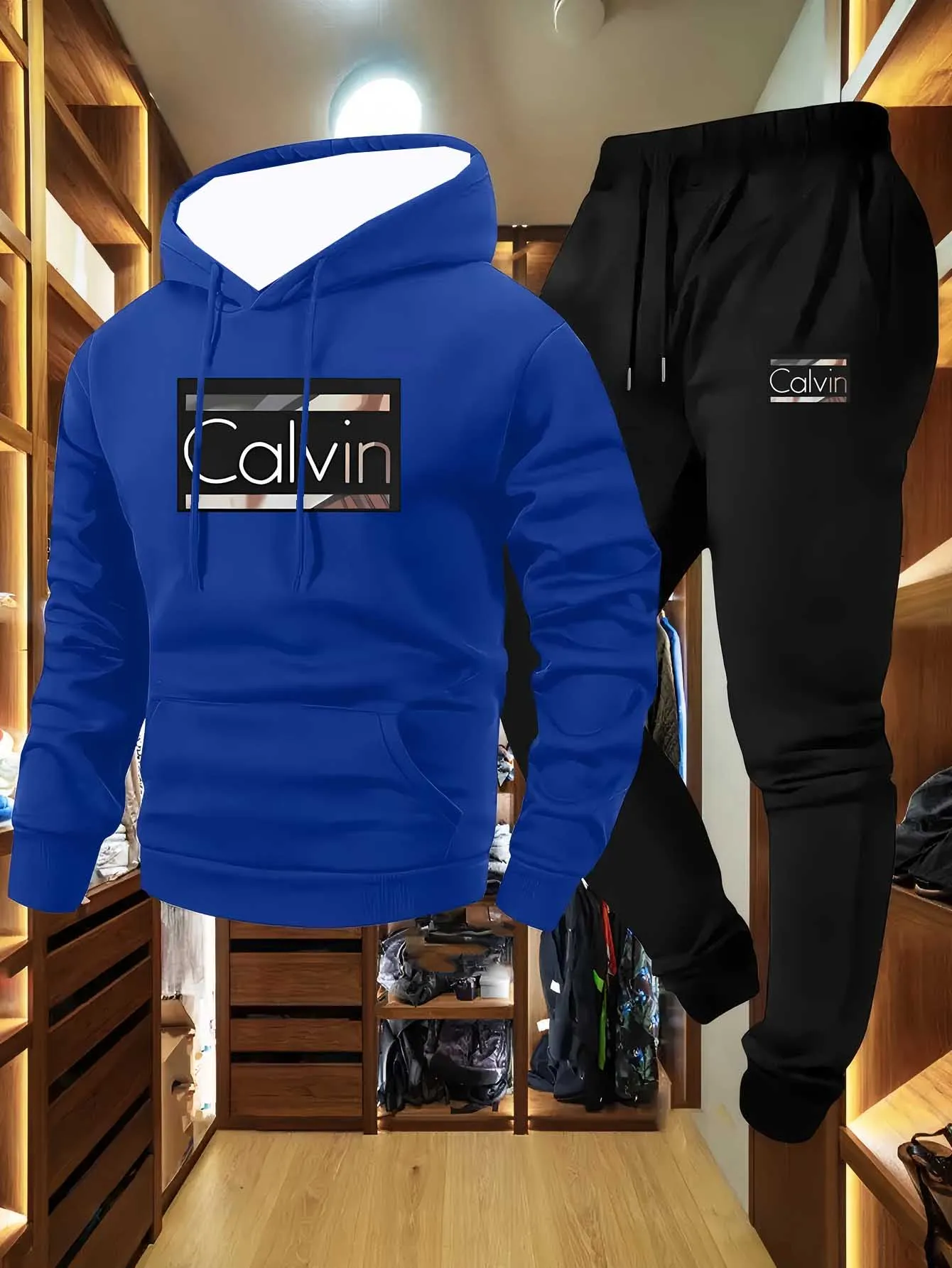 2025 Men's Cool Y2K Printed Casual 2-Piece Set Long Sleeve Hoodie And Drawstring Sweatshirt with Sweatshirt+Trousers Sportswear