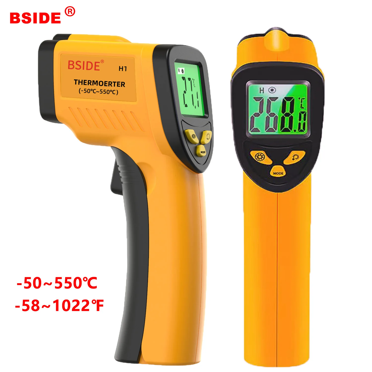 BSIDE Digital Infrared Thermometer 550℃ Non-contact Laser Thermometers Pyrometer Handheld LCD Industrial Outdoor Gun Thermometer