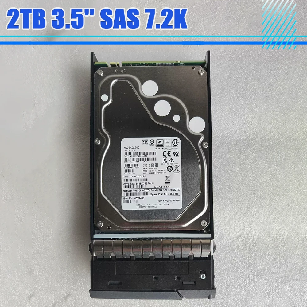 

For NetApp 2TB 3.5'' 7.2K X306A-R5 SP-306A-R5 00V7468 00V7469 108-00270 Storage Hard Drive