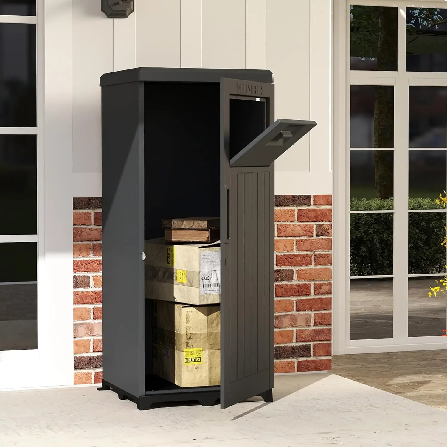 Package Delivery Box for Outside, Large Parcel Drop Box with Top Drop Chute for Packages, Anti-Theft Lockable Package