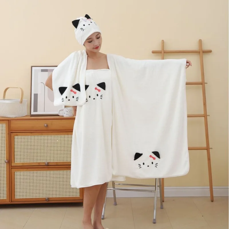 

Комплект из 4-х предметов Sanrio, банное полотенце из кораллового флиса Hello Kitty, милые аксессуары с героями аниме, женская домашняя впитывающая юбка с запахом