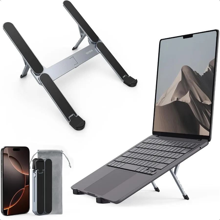 

[Ultra Compact] Foldable Portable Laptop Stand for Desk Lightweight Tablet Stand for Busin Travel Library Cafe 6 Level Height E