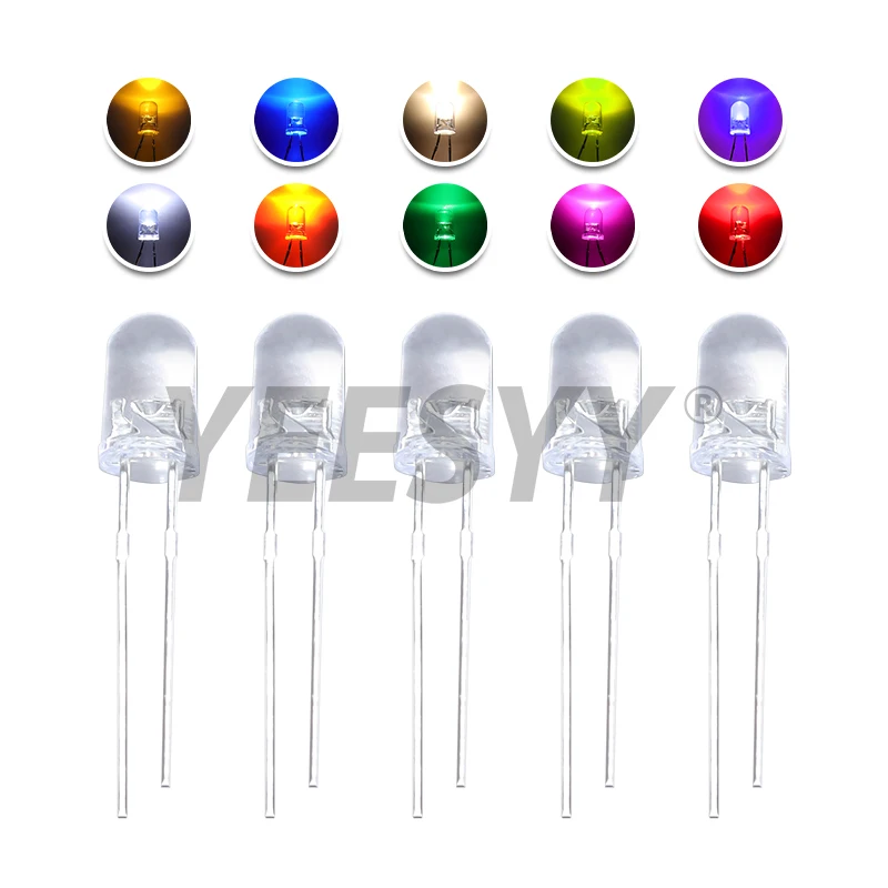 100pcs 5mm LED Diode 5 mm Assorted Kit White Green Red Blue Yellow Orange Pink Purple Warm white DIY Light Emitting Diode