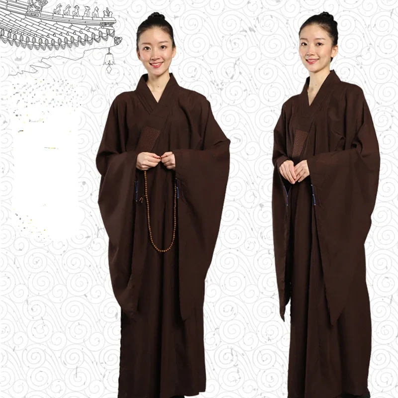 5 Colors Adult Women Layman Buddhist Long Robes Traditional Buddhist meditation Confession Haiqing Clothing Gown for Monks