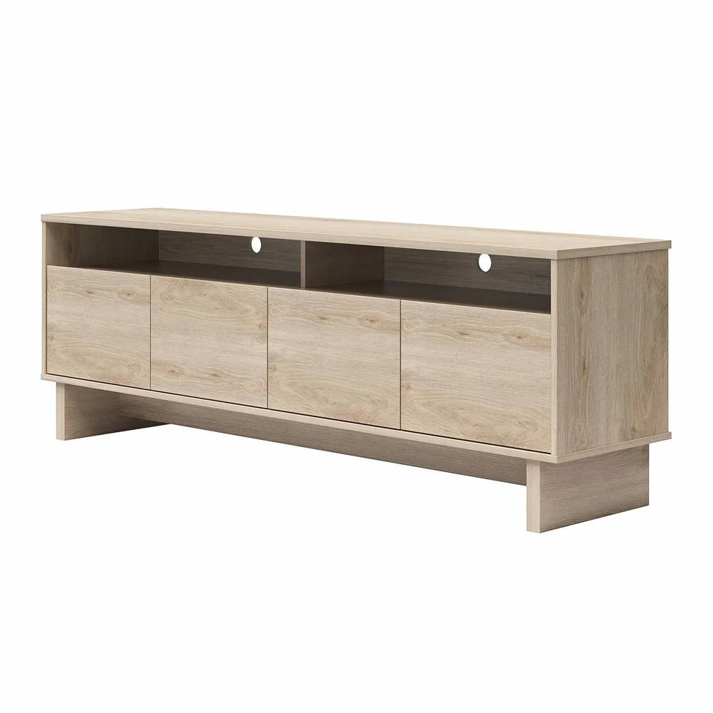 모던 미니멀리스트 4도어 TV 스탠드 콘솔 (최대 75인치 TV 수납 가능, 수납 선반 및 케이블 정리 기능 포함) 이상적인 거실용