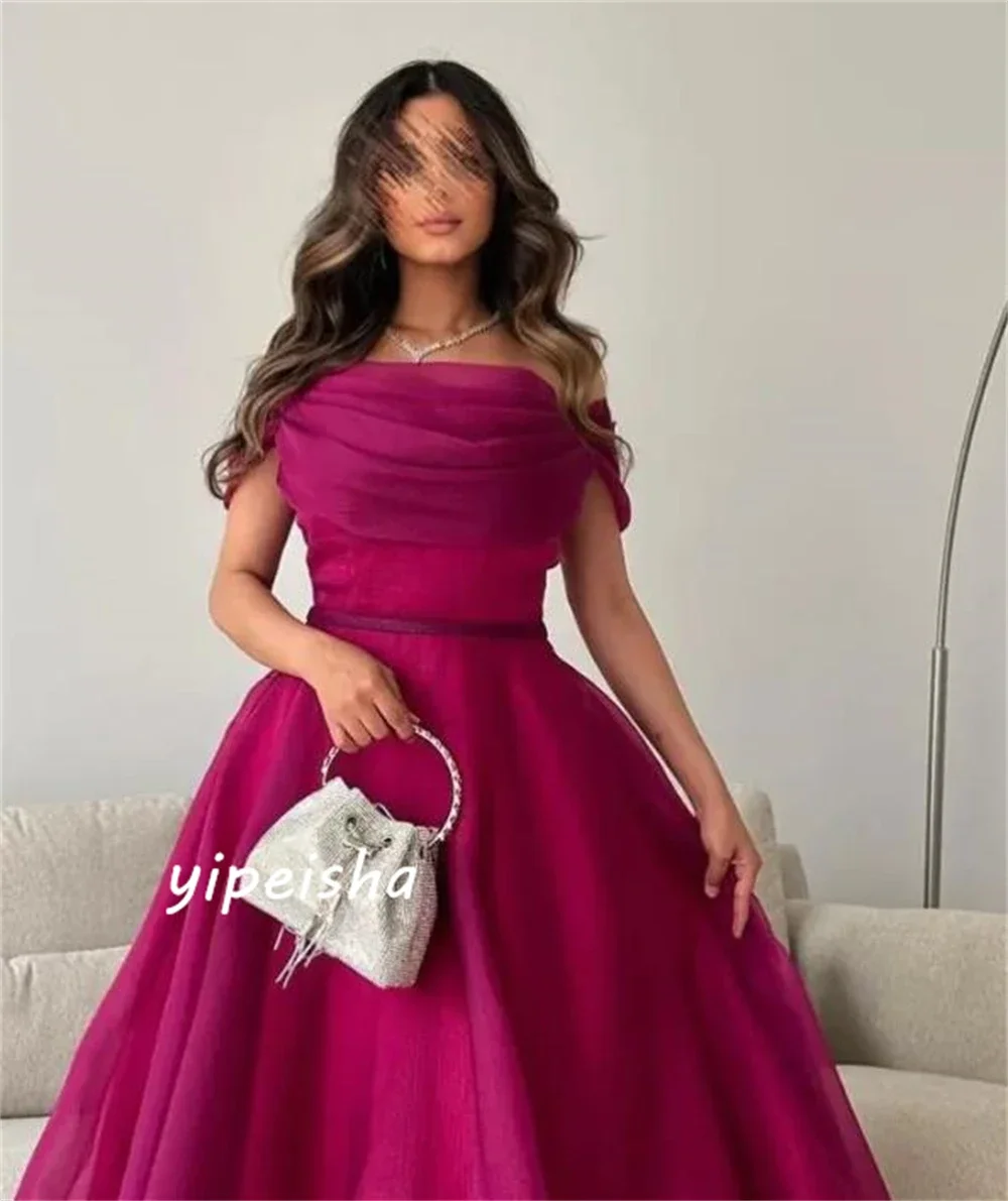 تخصيص حفلة موسيقية المملكة العربية السعودية خارج على الكتف الكرة ثوب Quinceanera فستان Shirred الطابق طول التنانير الأورجانزا مساء Vestidos D