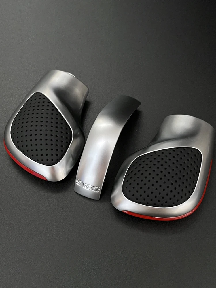 Pommeau de levier de vitesse DSG chromé avec couvercle latéral en cuir bleu et rouge pour VW Golf 6 7 R GTI Passat B7 B8 CC R20 Jetta MK6 GLI