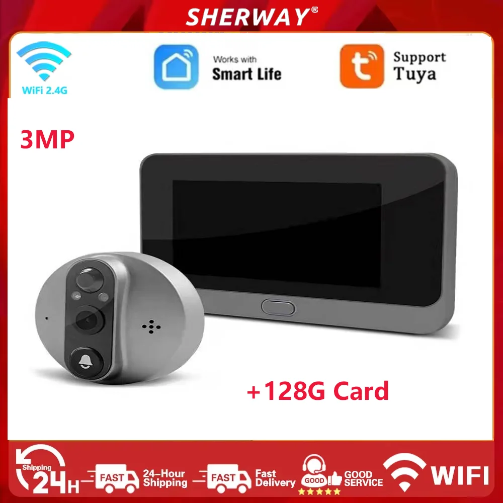 3MP 1080P Tuya Monitor Cat Eye Wireless Video Türklingel Home WiFi elektronische Gegensprechanlage 5000mAh Batterie PIR Bewegungsmelder