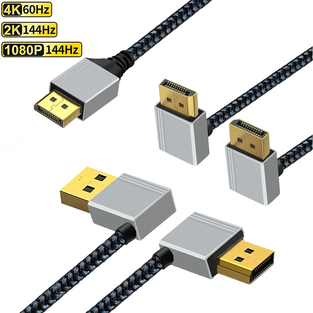 1m para cima/para baixo/esquerda/direita ângulo displayport 90 graus dp 1.2 cabo 4k60hz 2k144hz cabo de áudio de vídeo para computador portátil monitor da série xbox