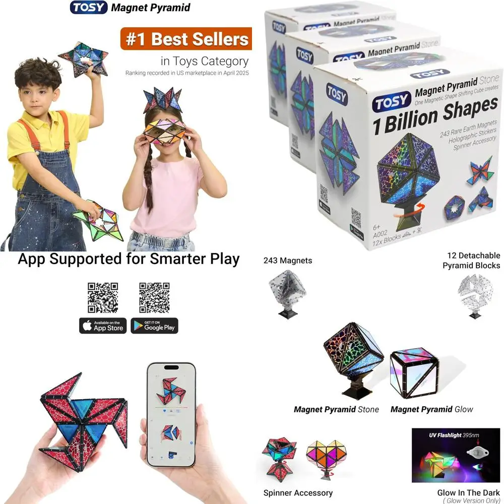 변형 가능한 3D 자석 피라미드 퍼즐 - 1 큐브, 10억 가지 모양, 14개 부품, 243개 자석, 어린이를 위한 STEM 선물