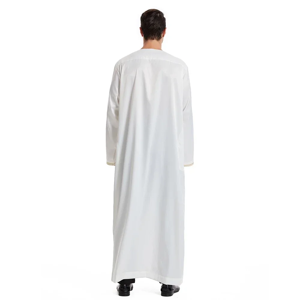 Musulmano Medio Oriente Manica Lunga da Uomo Ramadan Robe Arabo Nappa Islamico Caftano Thawb Maxi Dubai Abaya Abito Eid Abaya Jubba Thobe