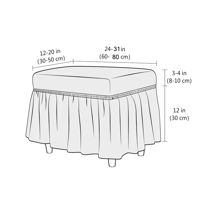 1pc Elastic Seersucker Footstool Covers Solid Color Ottoman Covers Anti-dirty Footrest Slipcovers with Skirt Living Room Home