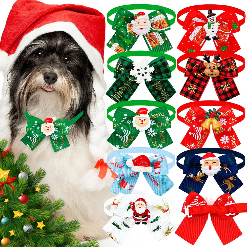 30PCS Christmas Dog Bowties For Dogs Christmas Grooming Small Dogs Pets Bowties Collar Pet Grooming Accessories For Small Dogs