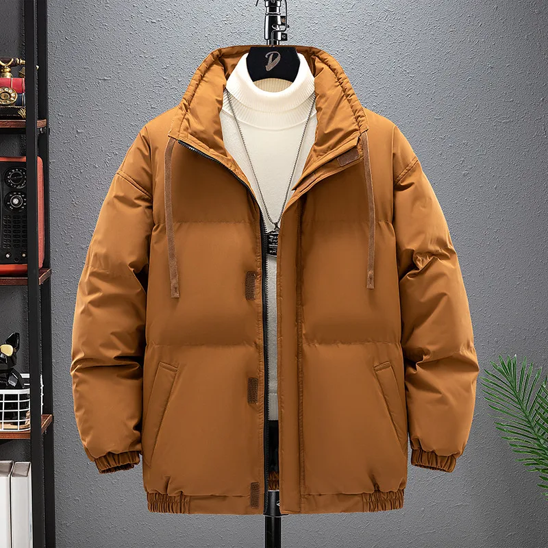 Casaco masculino acolchoado de algodão, parka simples de cor sólida, jaqueta à prova de vento, gola cachecol grossa, jaqueta quente estilo coreano, moda, inverno, 2024