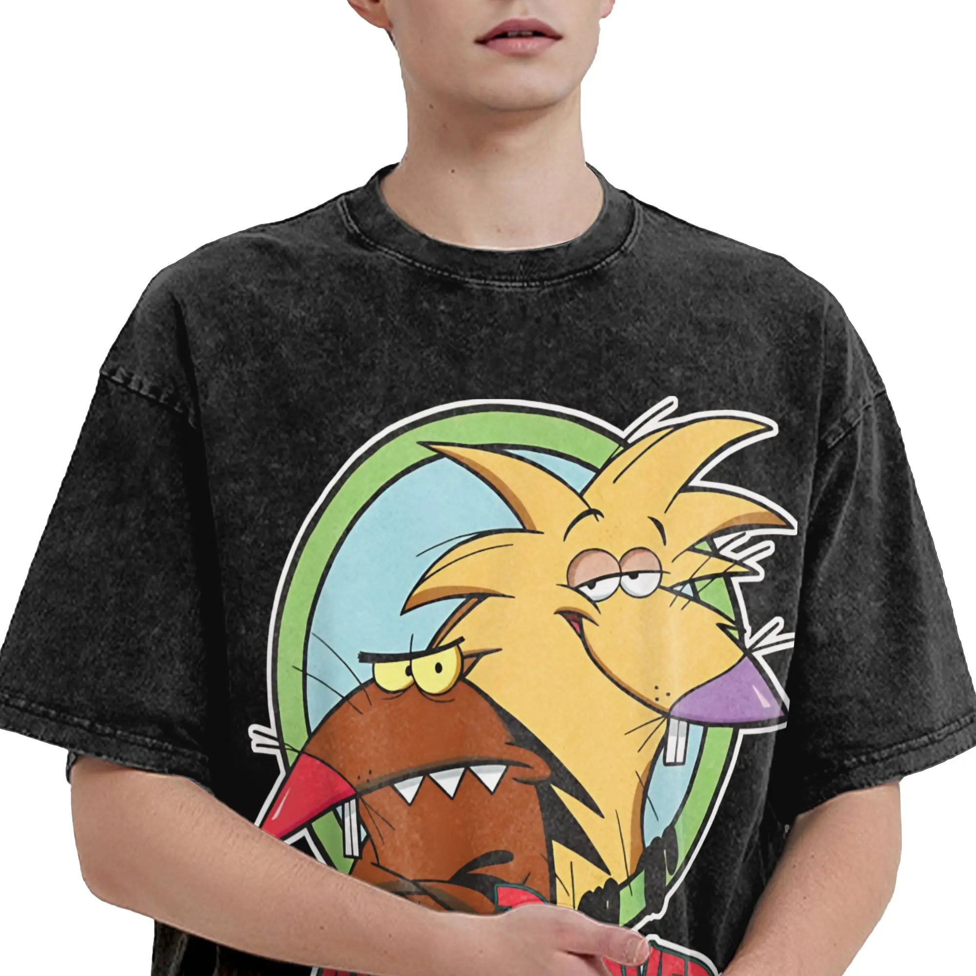 Angry Beavers Daggett & Norbert Feverish T Shirts Hip Hop Washed Short Sleeve Harajuku T-Shirt Novelty for Men Women Streetwear