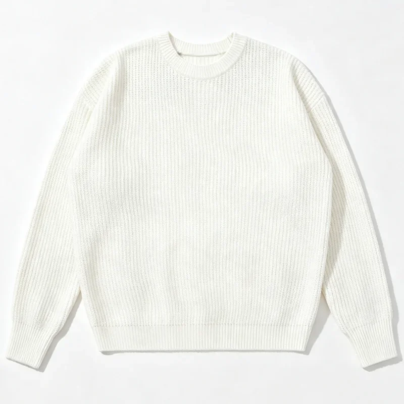 Herren Einfarbiger Strickpullover Frühling Herbst Lässige Mode Gerippte Textur Langarm Lockerer Rundhals-Strickpullover – Detail 10