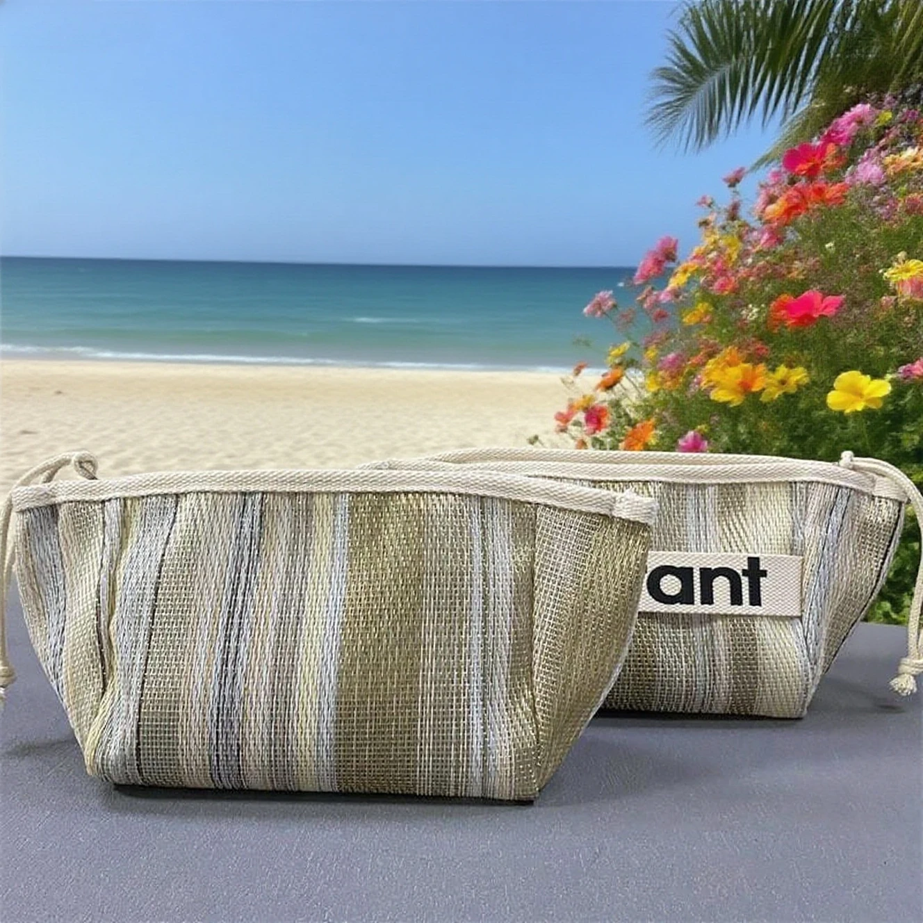 2025 جديد pochette zippée en coton 2025, hot sac à cosmétiques en toile à rayures à la mode, sac en tissu portatif