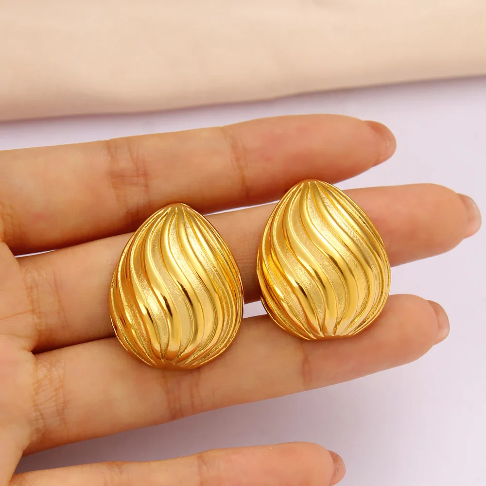 DIY accessories Literary retro women's European and American INS style stainless steel striped shell thread earrings earrings an