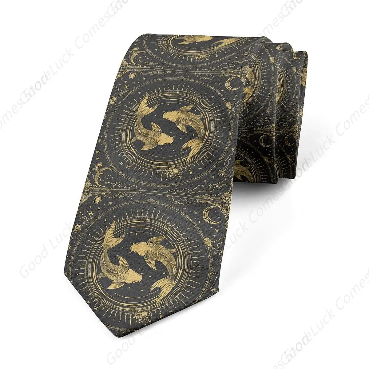 Zodiac Sign Mens Tie,Trippy Astrology Men'S Ties,Pisces Neckties For Men,Sun Moon Stars Ties For Men,Polka Dots Tie For Business