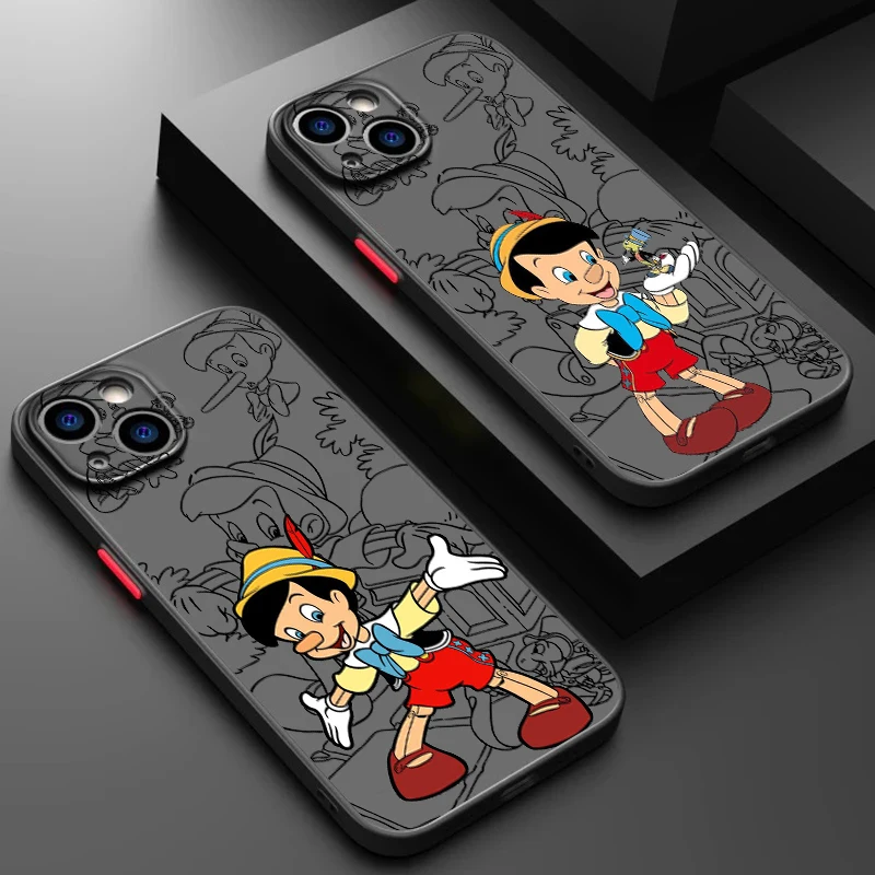 Disney Pinocchio Cute Frosted Translucent For Apple iPhone 16 15 14 13 12 11 XS XR X Pro Max Plus Mini Matte Phone Case