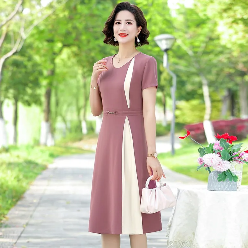 2024 impero Patchwork Pullover a metà polpaccio abbigliamento donna o-collo ufficio signora estate abiti decenti donna nuova popolarità coreana