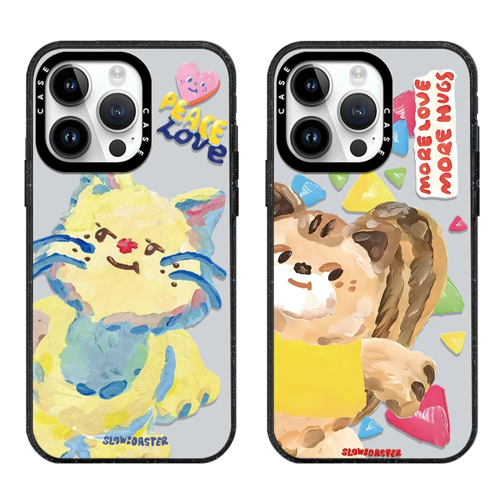 Corea Cartoon Graffiti Cat Dog custodia in acrilico per telefono con MagSafe per iPhone 16 15 14 13 12 Pro Max Cover posteriore antiurto antigoccia