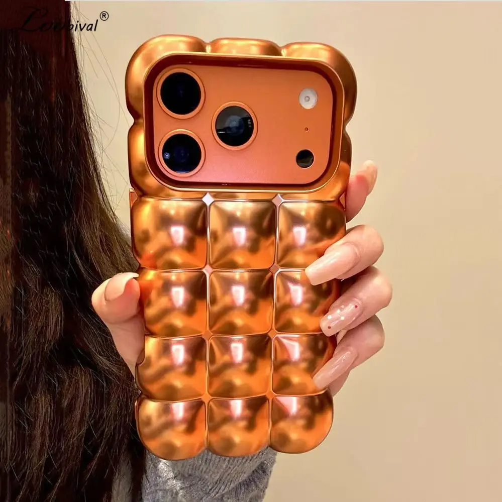 Cartoon-Gitter 3D-Block-Plating-Hülle für iPhone 17 16 15 Pro Max 14 12 13 11 Glänzende Candy-Farben Stoßfeste Weiche TPU-Abdeckung