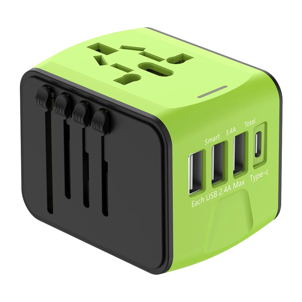 All-in-One Worldwide Wall Charger Portable AC Power Plug Adapter 3 USB and 1 Type C Ports for for USA EU UK AU Cell Phone Laptop