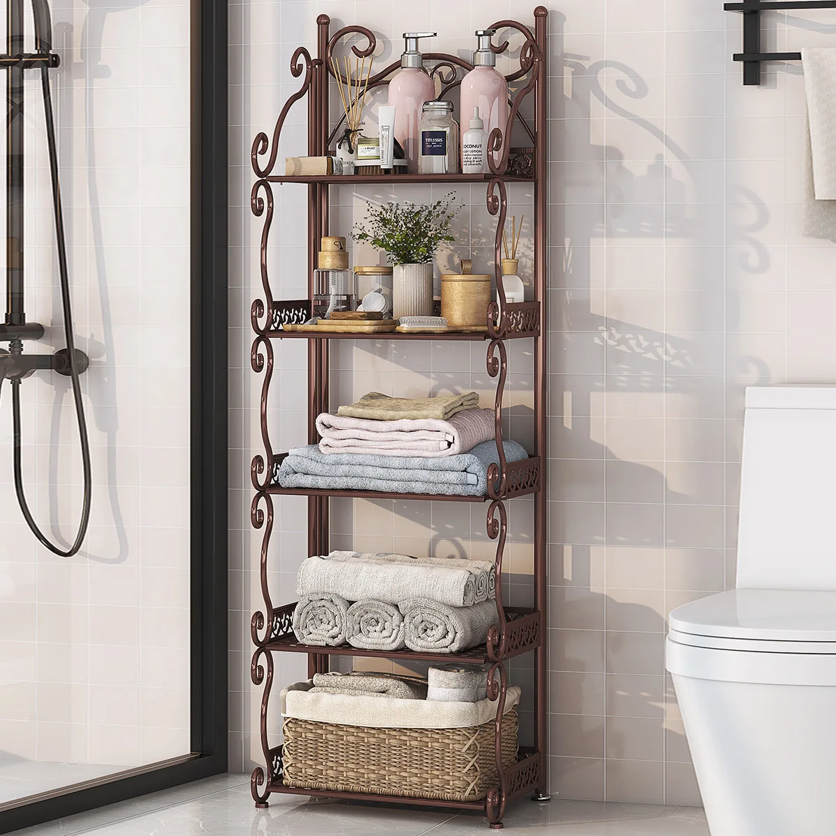 رفوف تخزين متعددة المستويات للحمام، رفوف حوض غسيل الحمام من الأرض إلى السقف، أرفف تخزين قابلة للطي للمطبخ #4