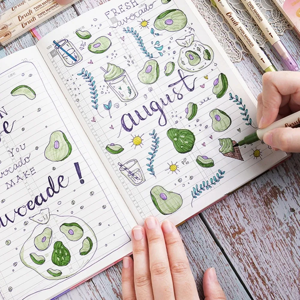 3PCS/Set Retro Colors Double Tip Marker Pens Line Drawing Watercolor Pen Student Art Painting School Stationary