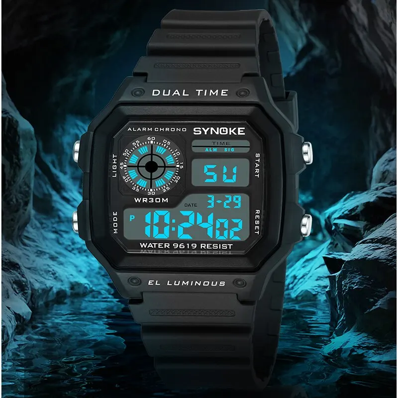 SYNOKE Militär Digitale Uhren Männer Sport Leucht Chronograph Wasserdichte Männliche Elektronische Armbanduhren Relogio Masculino