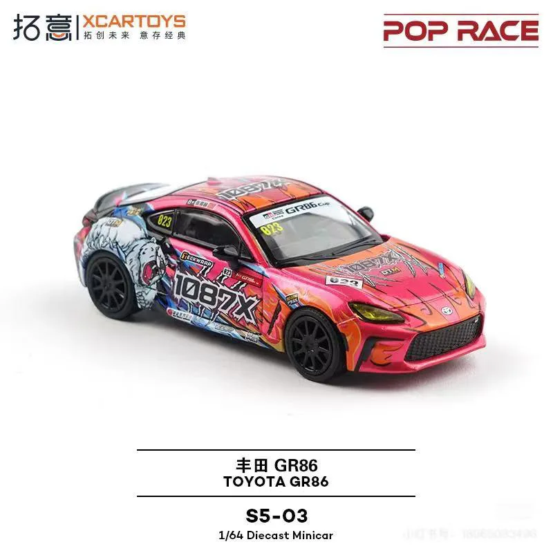 POPRACE1/64 Toyota GR86 Auto da corsa 1086X Zhang Zhanhe JDM Decorazione modello di auto in lega S5-3