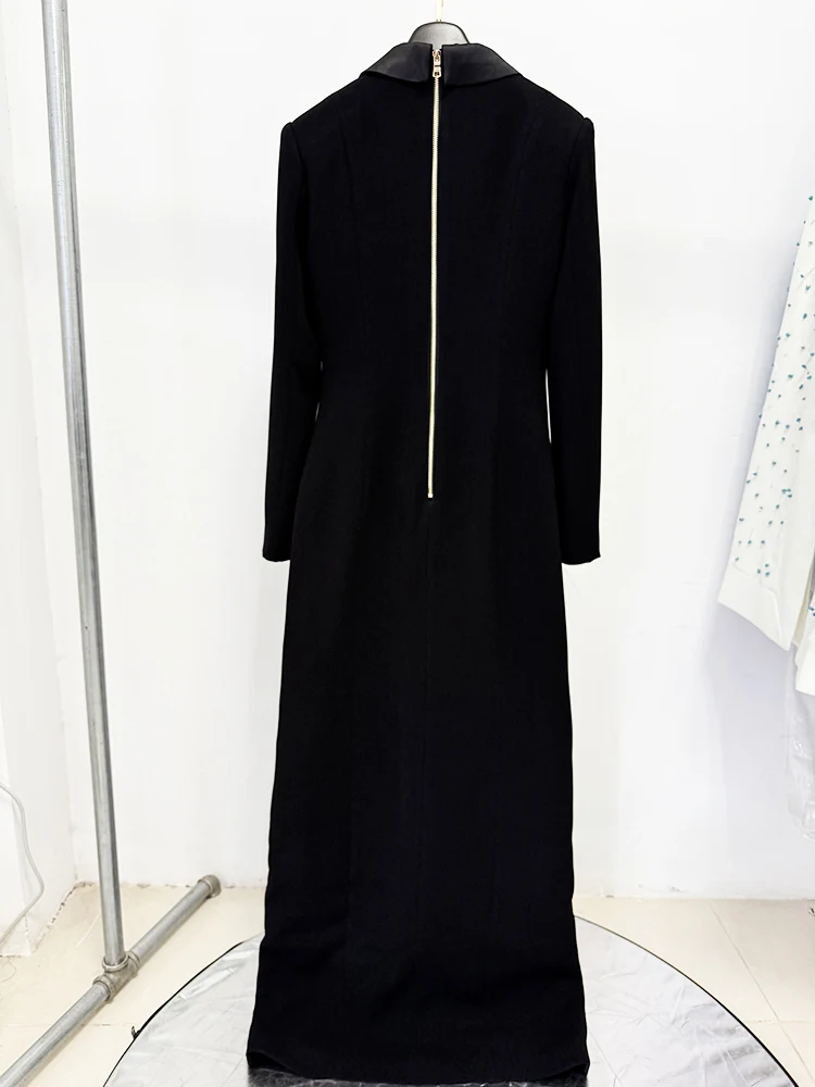 HIGH STREET Newest 2026 Designer Vestido Women\'s Diamonds Buttons Notched Collar Slit Long Maxi Dress
