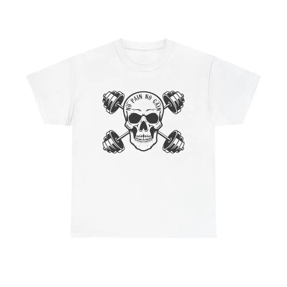 No Pain, No Gain T-Shirt - gym workout fitness motivation hardcore skull barbell