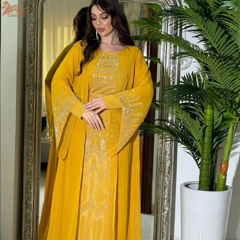 

Мусульманское платье-кафтан макси с длинным рукавом и V-образным вырезом для осенней моды 2025 года, для вечеринок и торжеств, женская одежда для мусульманок