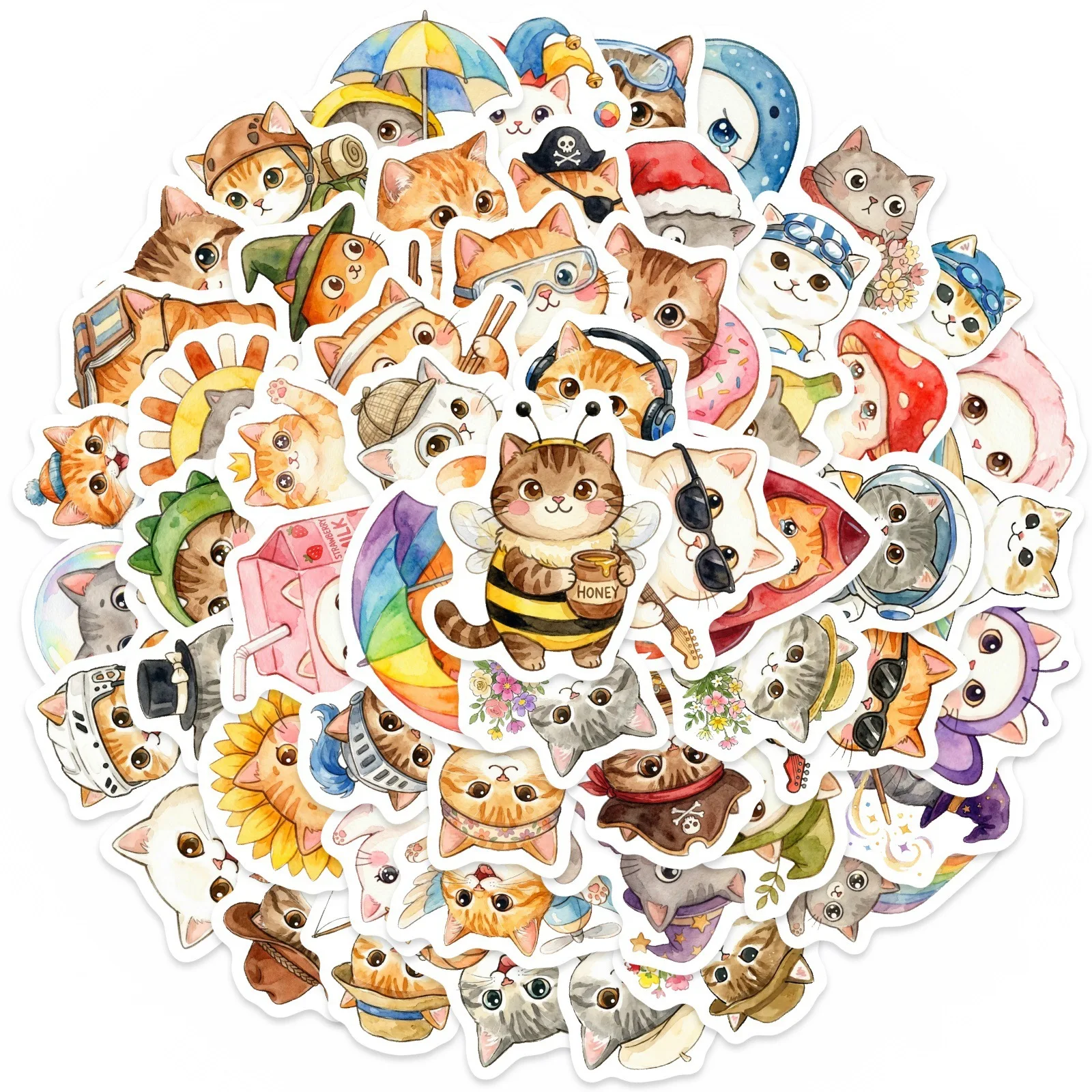 

50 Hand-drawn Cartoon Cat Stickers Cute Instagram Style Waterproof Journal Decorative Stickers Creative Decorative Stickers