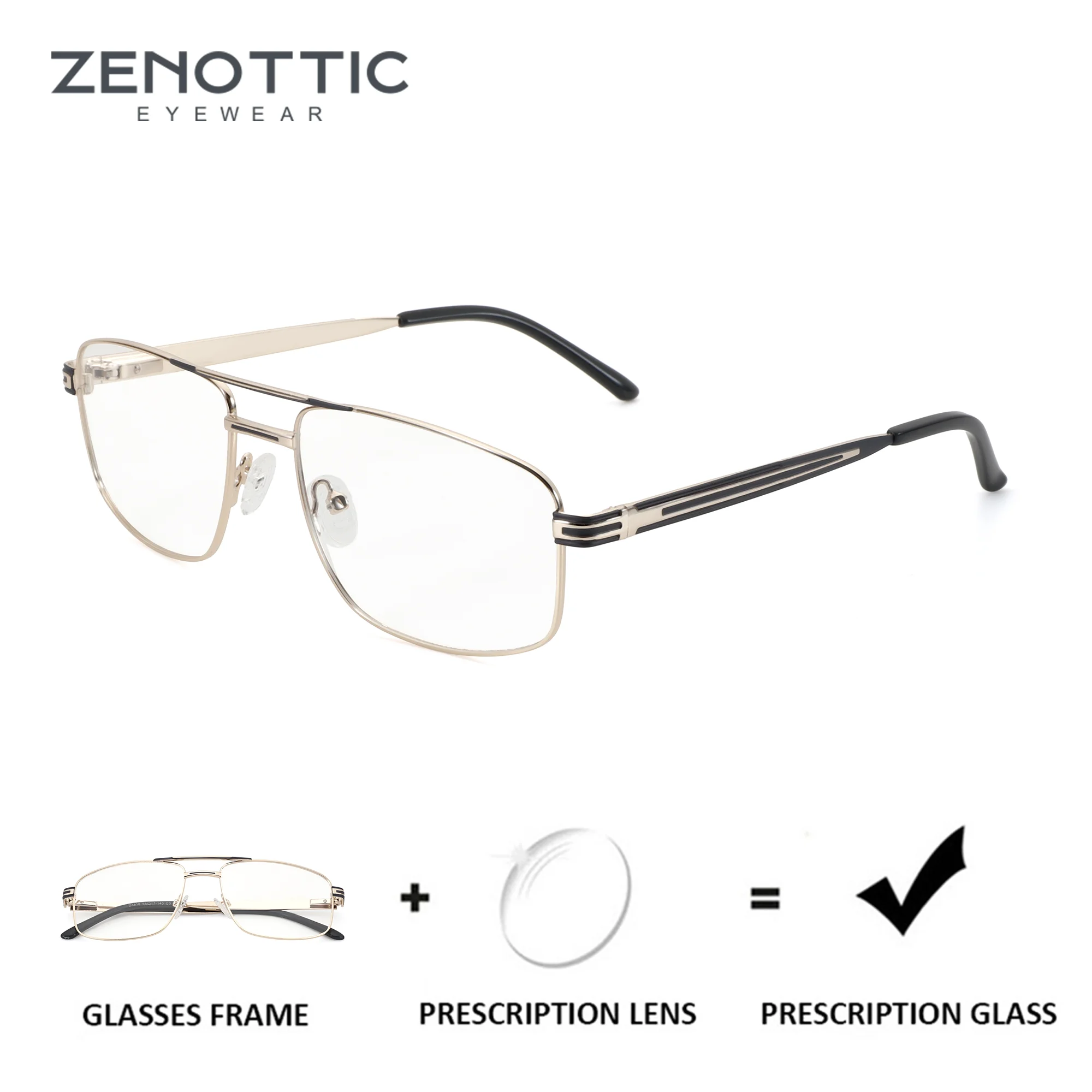 ZENOTTIC M Size Pilot Metal Prescription Glasses For Men Blue Light Myopia Graduated  Eyeglasses Progressive Custom Eyewear