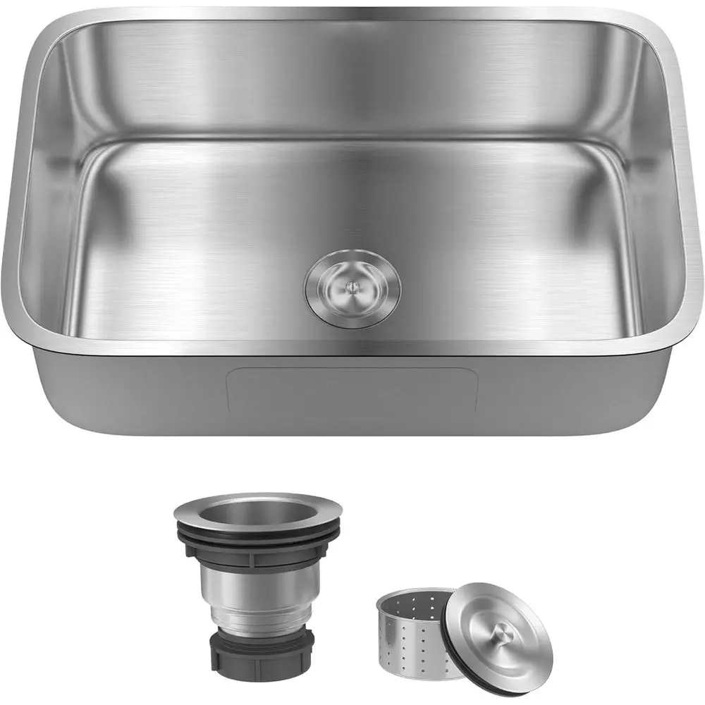 

30-дюймовая кухонная мойка под столешницу из нержавеющей стали 18 калибра, просторная одинарная чаша с корзиной-фильтром, изогнутая форма R