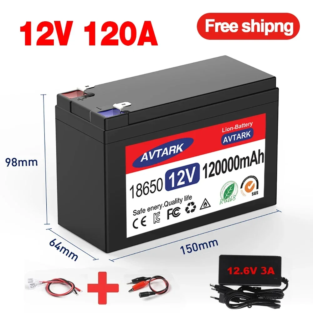 

12v 18650 Li-ion rechargeable battery pack 120Ah 30A battery for solar energy built-in high current BMS electric vehiclebattery