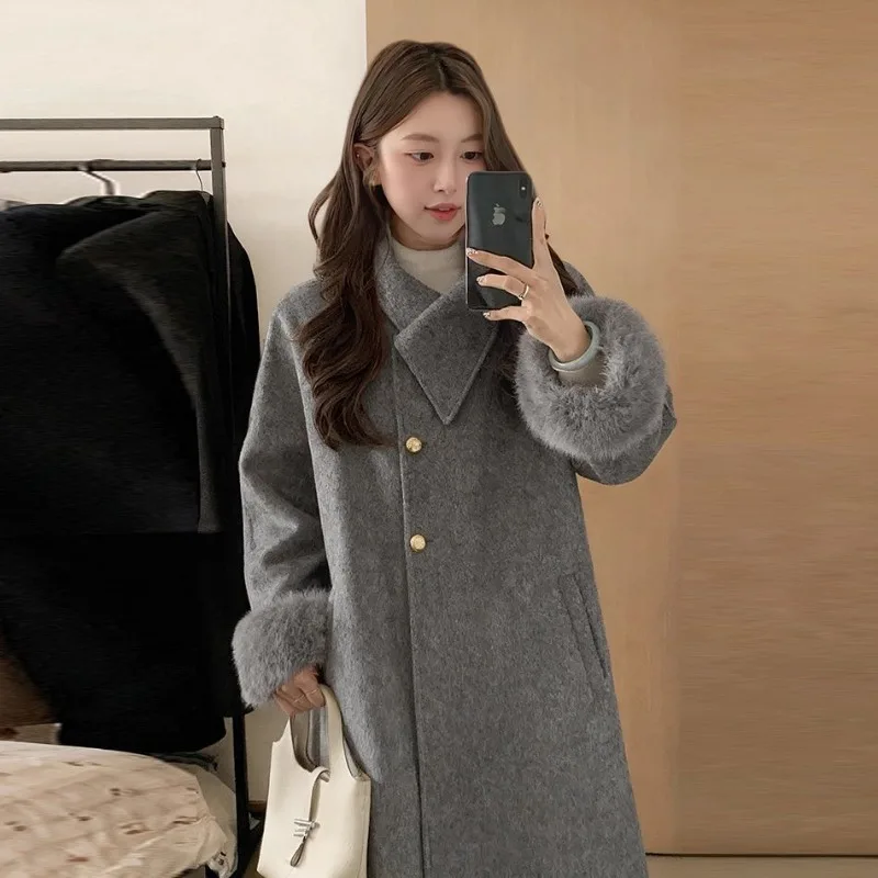 A Mid-length Double-sided Woolen Coat in Korean Style for Autumn and Winter A High-end Women's Tweed Overcoat for Short Students