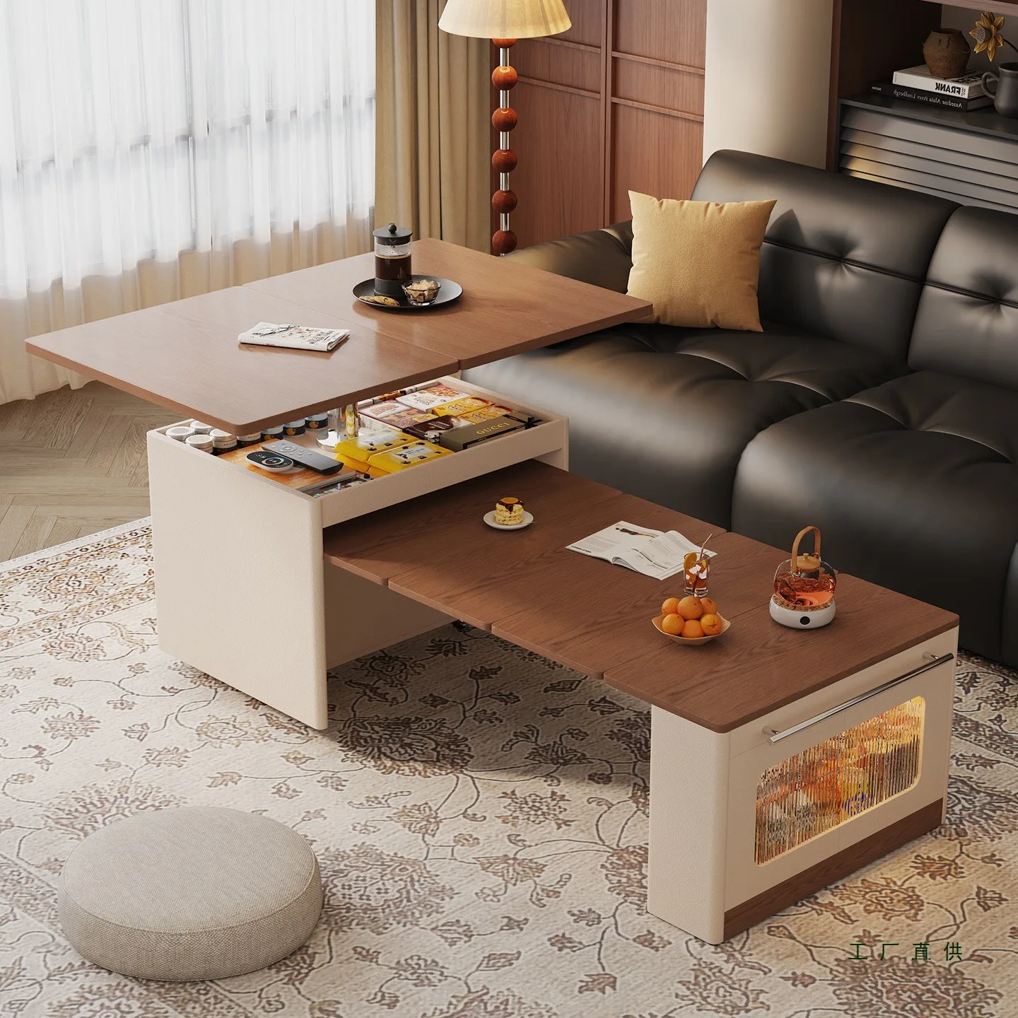 Telescopic small apartment living room vintage cream style folding tea table multi-functional sofa side table